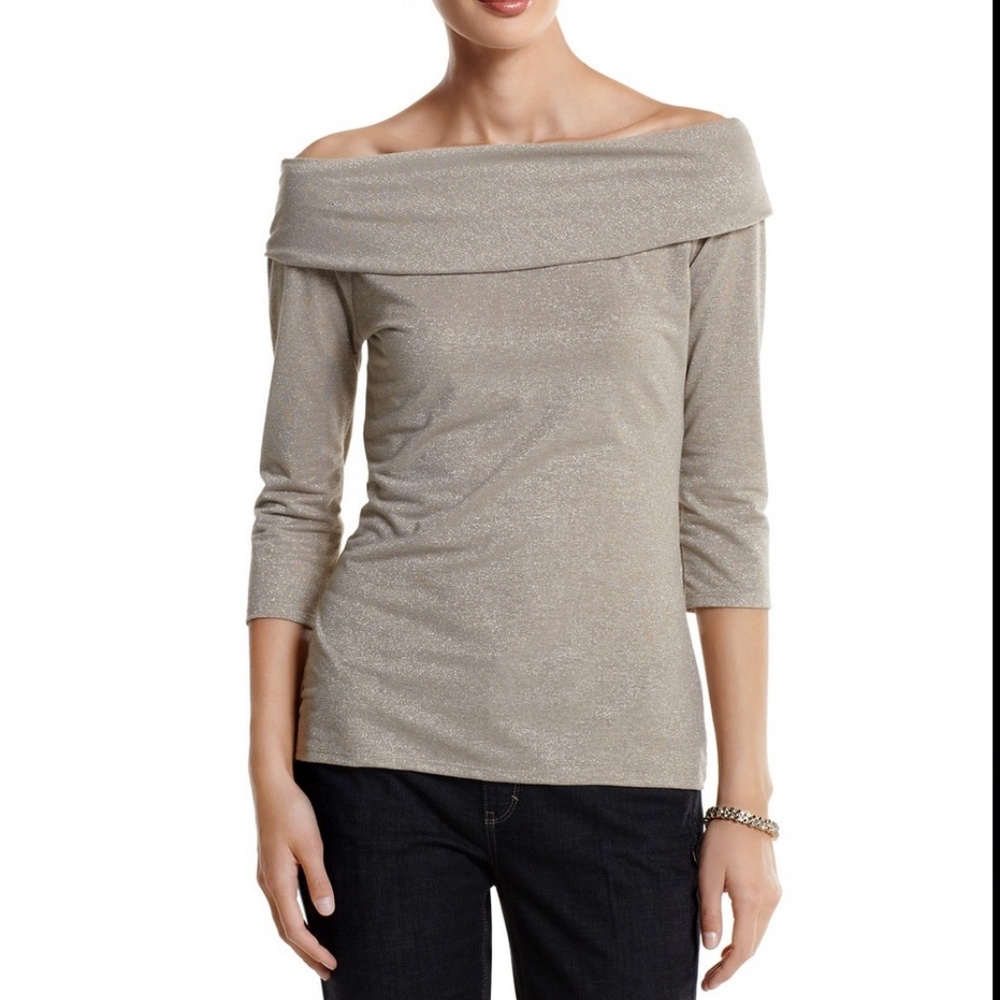 WHBM Off-the-Shoulder Gold Shimmer Top XS, Small
